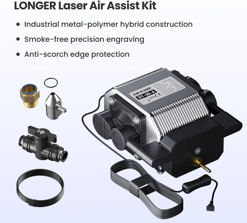 LONGER مجموعة مساعد الهواء لنقش الليزر مع مضخة هواء، زر تبديل محدث، لآلات نقش الليزر Ray5 10W/20W - Image 5